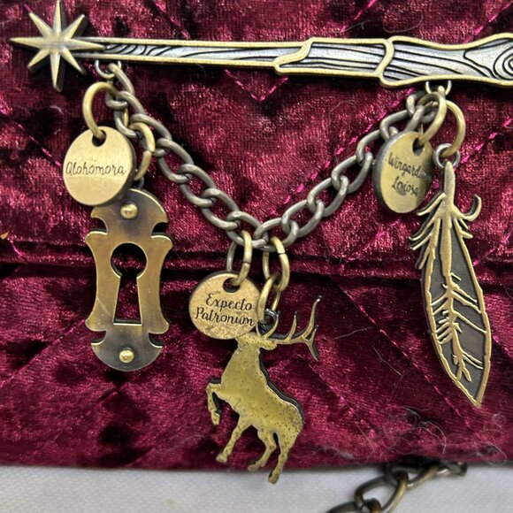 Bioworld Harry Potter Wand Spell Charms Purple Quilted Velvet Crossbody Bag - Picture 4 of 6